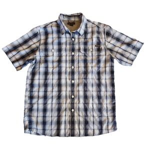 Eddie Bauer Mens Button Up Shirt Sz M Blue Plaid‎ Lightweight Casual Coastal